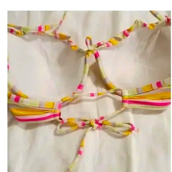 Victoria's Secret Striped String Bikini Top 34DD Multicolor Ruffle Detail - Picture 12 of 13